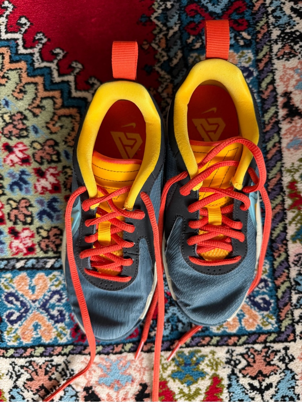 Nike Kids Sneakers in Blue with Yellow Interior and Red Accents